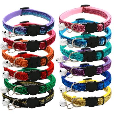 Coleira para Gato Coleira para Gato de Estimação com Sino Coleira com Rosto de Gato Fivela de Segurança Anel para Gato Coleira de Veludo com Glitter