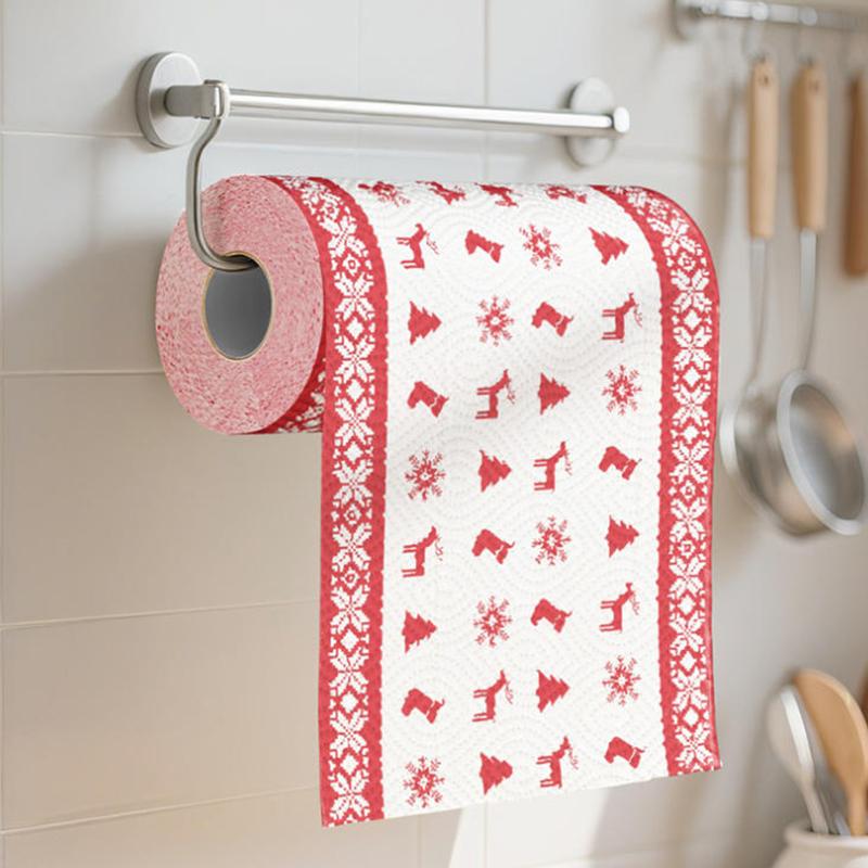 1roll Christmas Printed Kitchen Paper Oil and Water Absorption Disposable Kitchen Paper Towels for Wet & Dry Use Party Decor