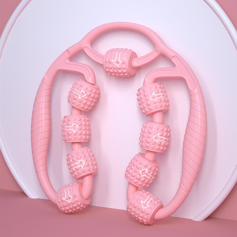 

1 набор кольцевых массажеров для ног, 9 роликов, полный комплект, расслабляющий мышцы роликовый массаж, подходит для ног, рук, массажа тела розовый