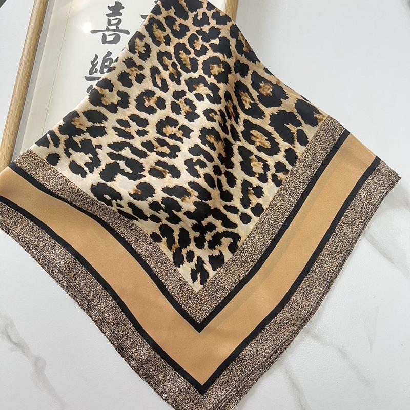 68cm Leopard Print Scarf Women's Spring and Summer New Imitation Silk Scarfs Fashion Versatile Headscarf Scarf Shawl