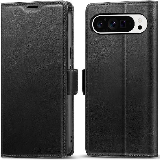 KEZiHOME Case for Google Pixel 9 Pro XL, Genuine Leather [RFID Blocking] Wallet Case with Card Holder Kickstand Magnetic Flip Protective Cover