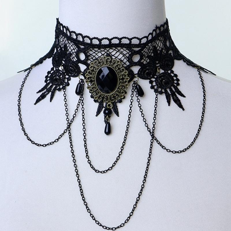Gothic Lace Choker Necklace Bracelet Earrings Mask Eyemask Halloween Costume Accessories Jewelry for Women Girls Gift
