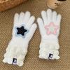 Star Bear Patch Design Full Finger Gloves Thick Plush Winter Gloves  Cold Weather