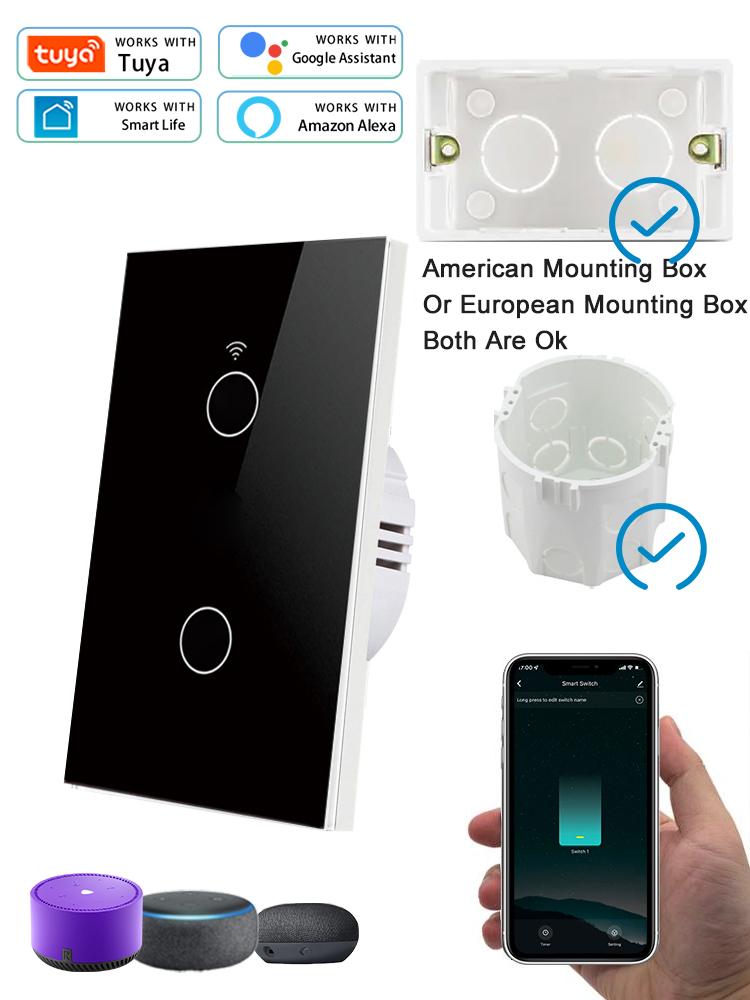 Tuya Smart Switch Alexa Interruptor Inteligente WiFi RF433 Wireless Remote APP Voice Control No Neutral Wir Required Touch Panel