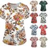 Women's Floral Print Loose Fit V Neck Short Sleeve Medical Scrub Top with Pockets for Healthcare Professionals Lightweight Breathable Fabric