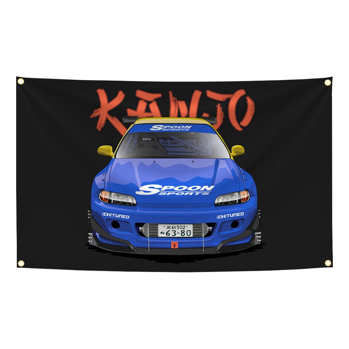 Spoon Sports Jdm Autós Zászló Kárpit 3x5 láb Poliészter Digitális Nyomtatás Zászló Garázs Faldekorációhoz Kültéri Dekoráció 60x90cm24x35in blue