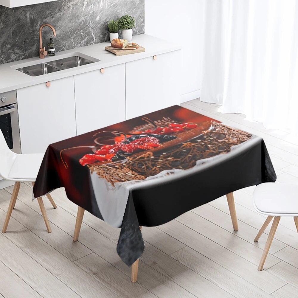 Cake Printed Tablecloth Hotel Restaurant Table Decoration and Ornament Stain Resistant Rectangular  Home