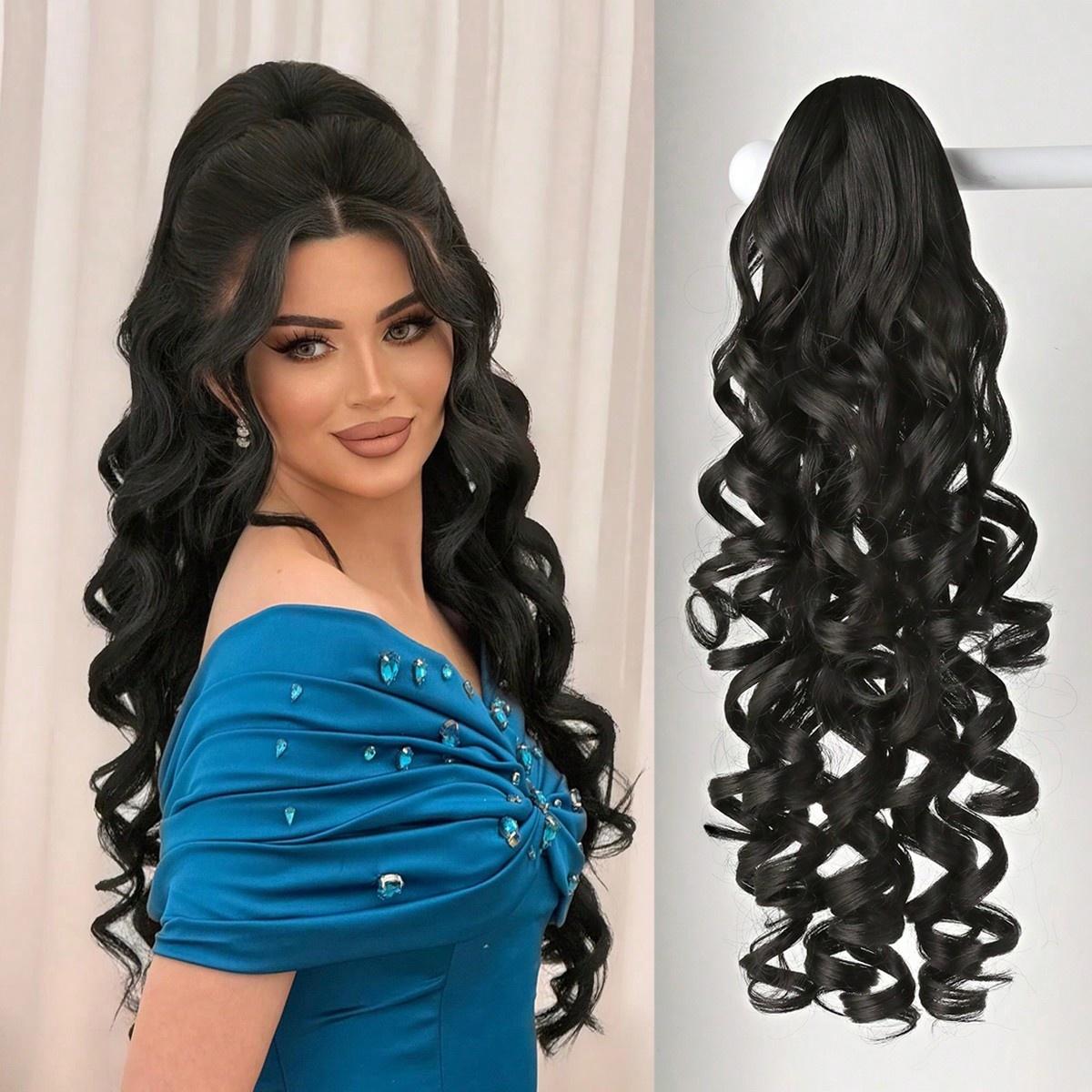 

26 Drawstring Curly Wavy Ponytail Extensions, Natural Synthetic Hairpiece for Women. Colors: Medium Brown Ash Blonde, Black, Brown 26inch