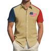 Top da Uomo Stampato per il Giorno dell'Indipendenza con Colletto Camicia Casual Sportiva a Maniche Corte da Uomo