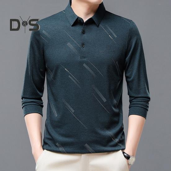 Herren Businesshemd Slim Fit Revers Langarm T-Shirt Einfarbiges Oberteil für Männer mittleren und älteren Alters für die Arbeit im Alltag