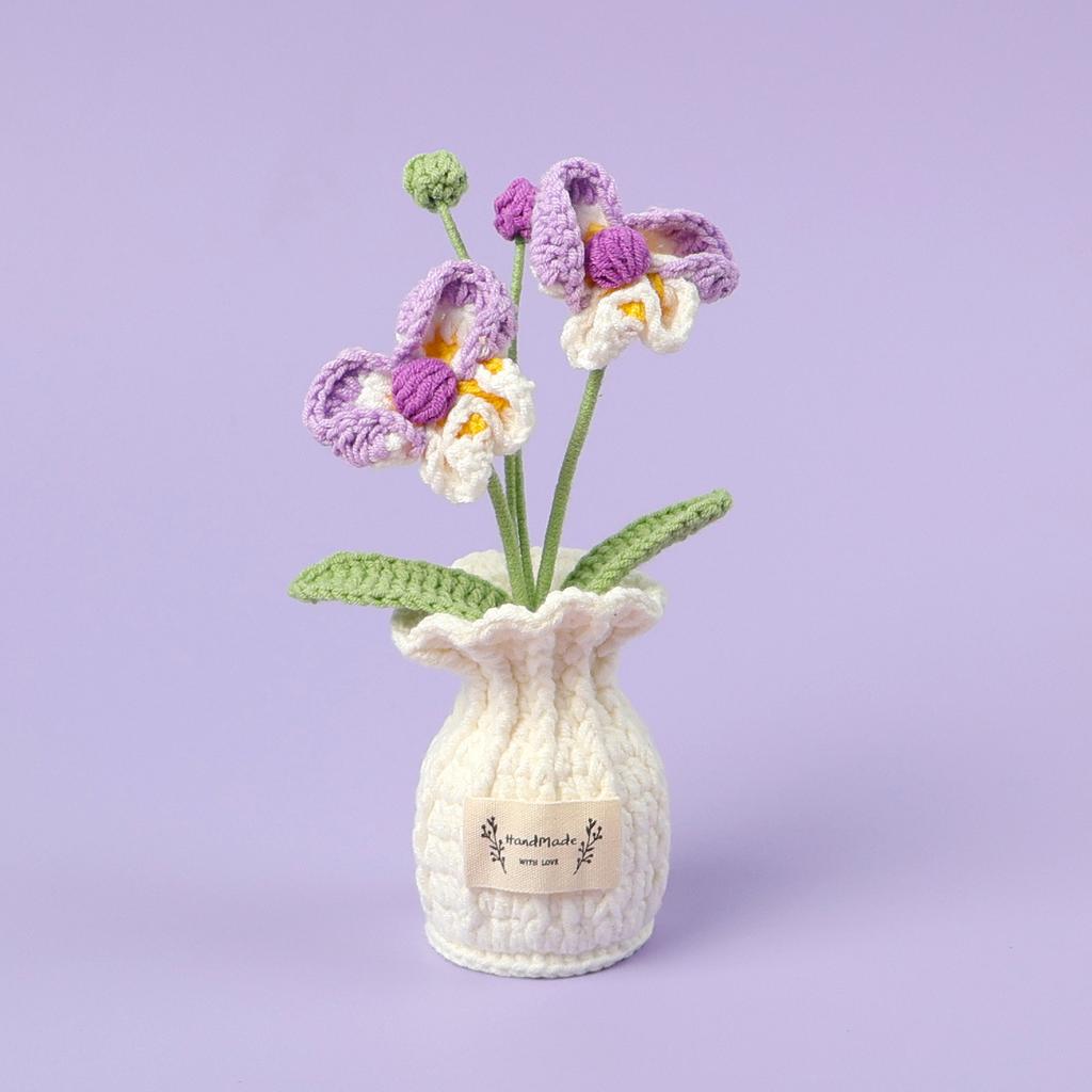 2025 Tulips Crochet Flowers with Kintted Potted Kinttted Sunflower Pot Desk Accessories Handwoven Plant Pot Home Decor Gift