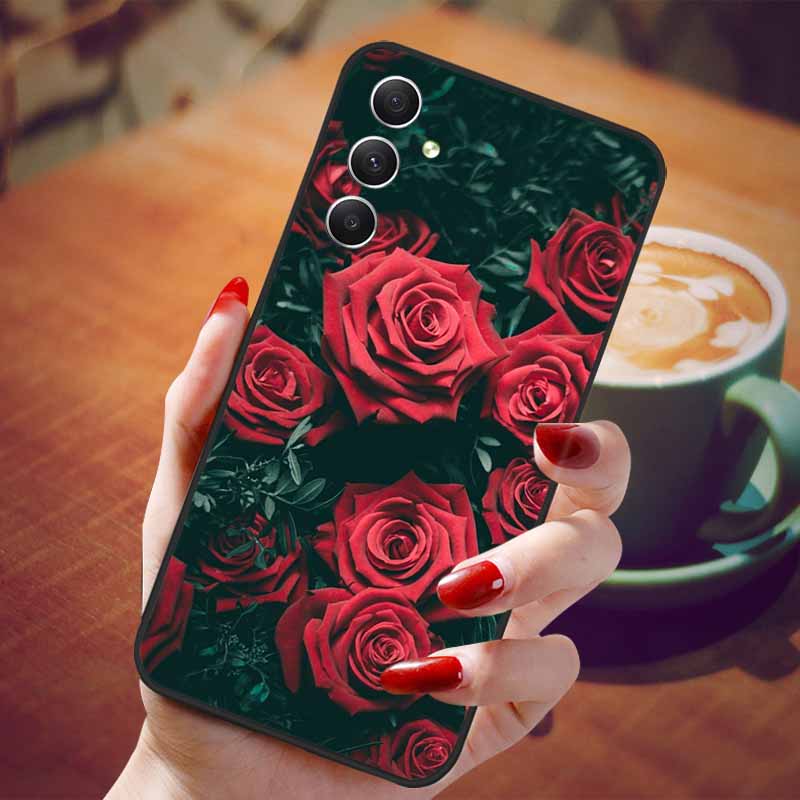 For Samsung Galaxy A55 5G Case Black TPU Silicone Beautiful Pattern Phone Cases for Galaxy A55 Shockproof Soft Cover A 55 6.6''
