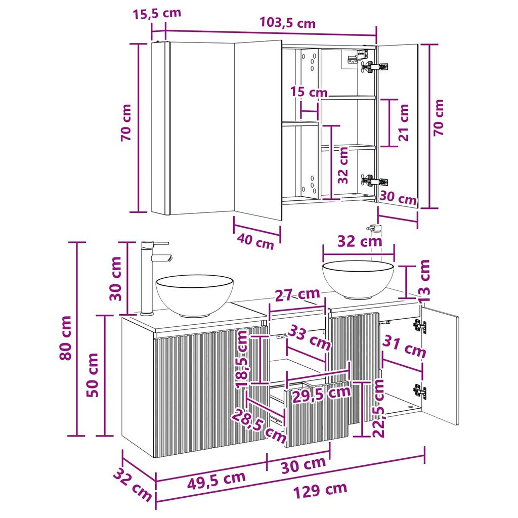 Bathroom Cabinet Set 4 Pcs Grey Sonoma 103.5 X 15.5 X 70 Cm