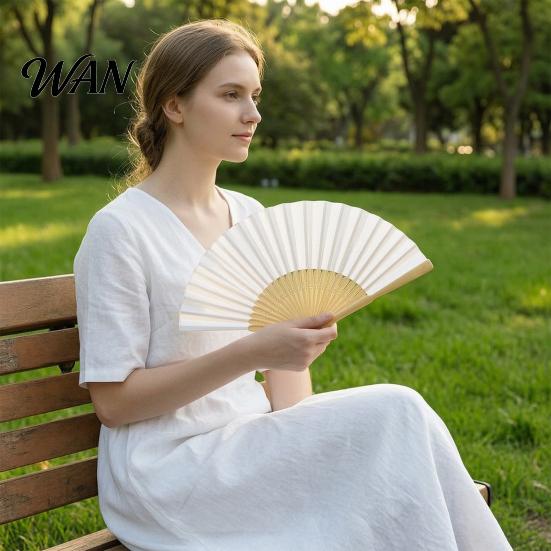 Blank Paper Fan Folding Kids DIY Painting Hand Vintage Handheld Decorative Dance Performance Props Wedding Party Accessories White