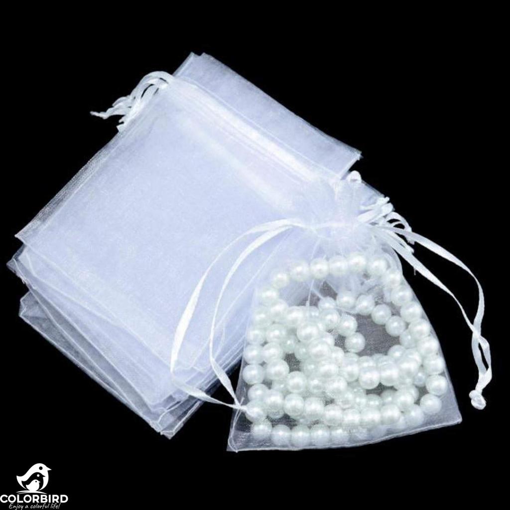 COLORBIRD Organza Drawstring Bags for Gift Wrapping, Valentine's Day (White, 17x23cm, 10 Count)
