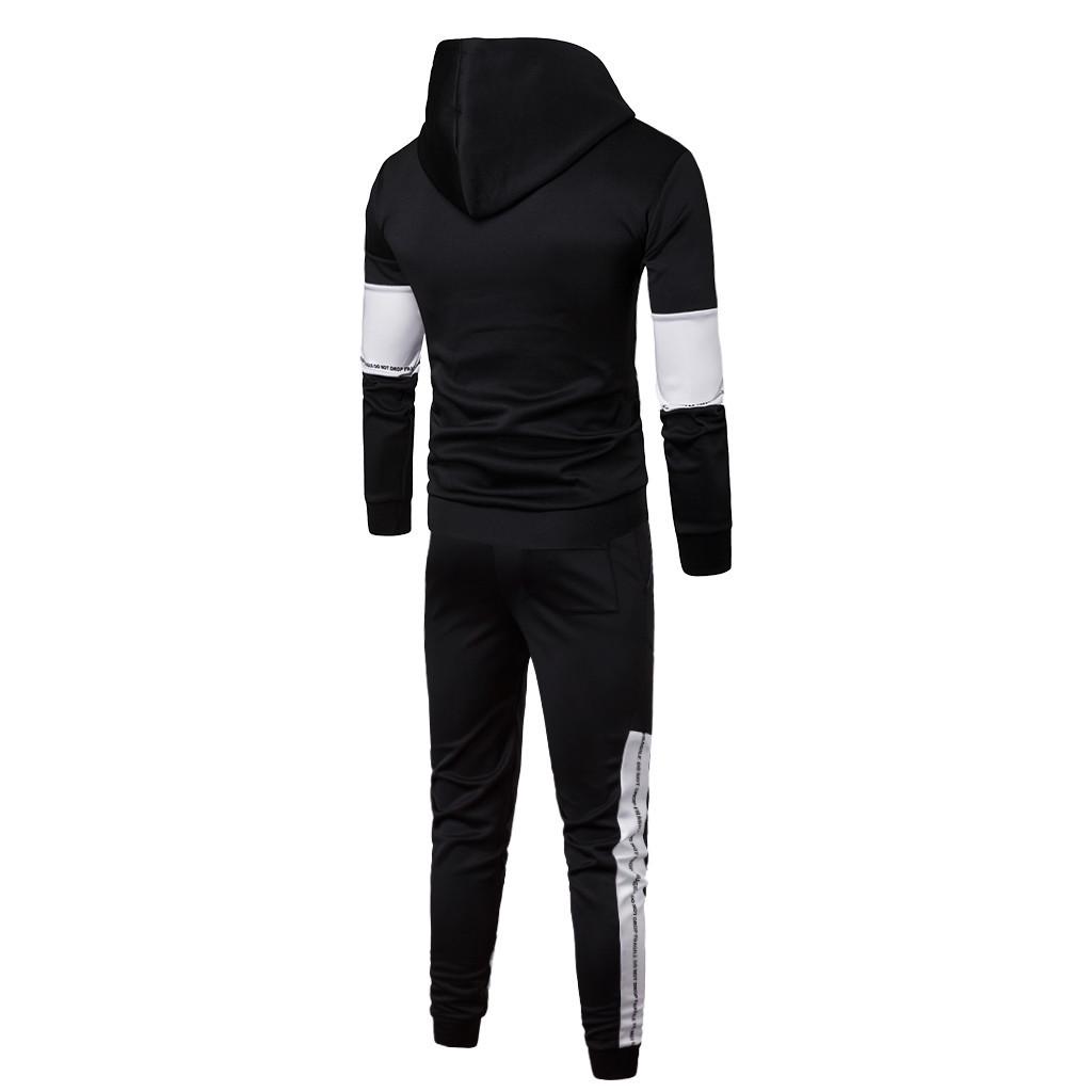 Men's  Winter Patchwork Sweatshirt Top Pants Sets Sport Suit Tracksuit