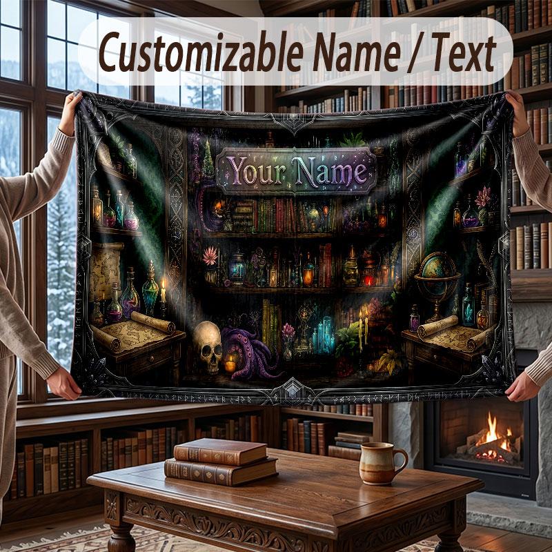 Fantasy Magic Theme Throw Blanket Custom Name Text Personalized Blanket Soft Cozy Blanket for Home Sofa Bed