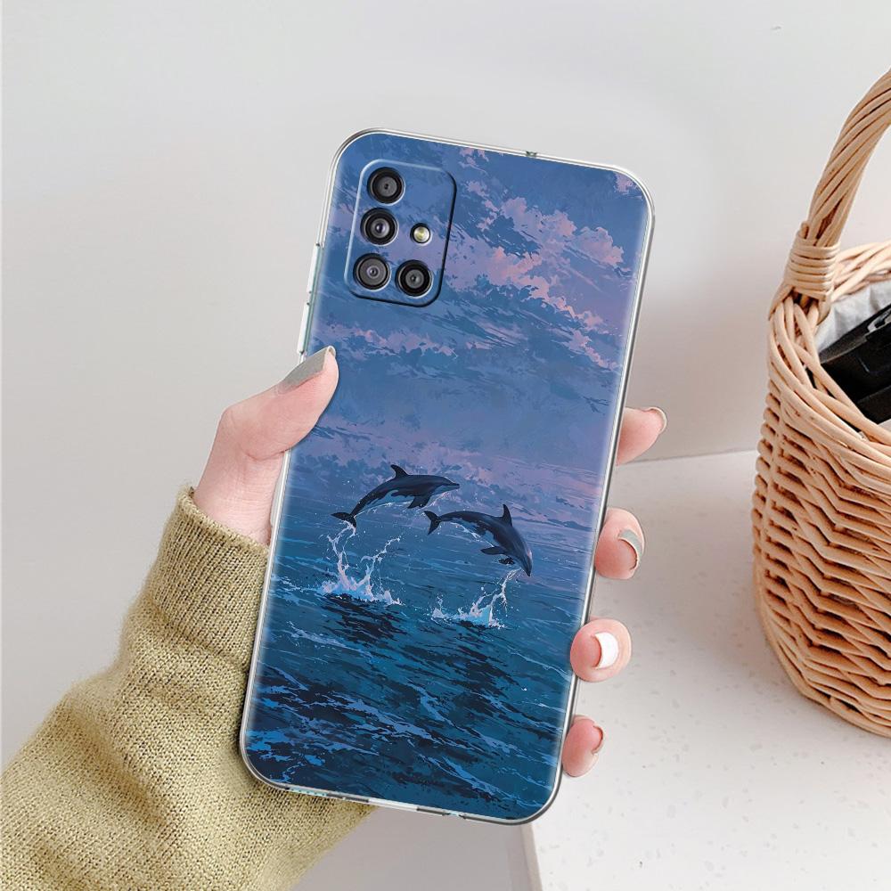 Phone Case For Samsung A15 A13 A35 A55 A51 A71 A41 A31 A21S A03S A05 A17 A23 A25 A33 A53 A73 5G A07 4G Clear Cover Ocean Dolphin