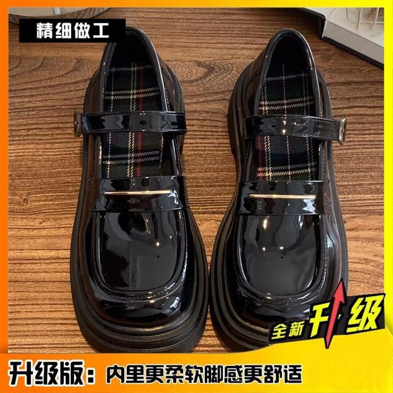 One-word Buckle Mary Jane Small Leather Shoes Women's Spring New Retro College Style Single Shoes Platform