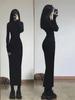 Temperament high-end long-sleeved dress women's autumn and winter clothing new high-waisted and thin pure desire sexy spice girl knee-length dress