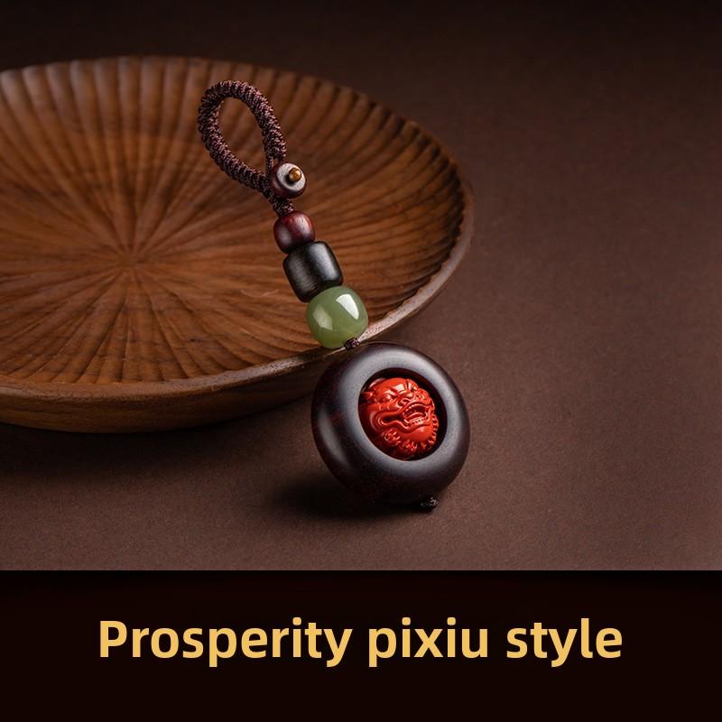 Buddhism Lotusblomma Nyckelring Tillbehör Trä Buddha Lyckobringande Pärlor Nyckelring Jadepärla Telefonamulett Väskspänne Kinesisk Charm