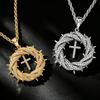 Explosive Copper Set Zircon Thorn Crown Cross Hip Hop Necklace Personalized Trendy Jewelry Accessories