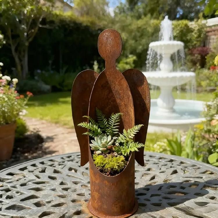 Outdoor Angel Candle Holder Metal Garden Ornament Base Wind Resistant Base for Windy Decoration Yard Accessories