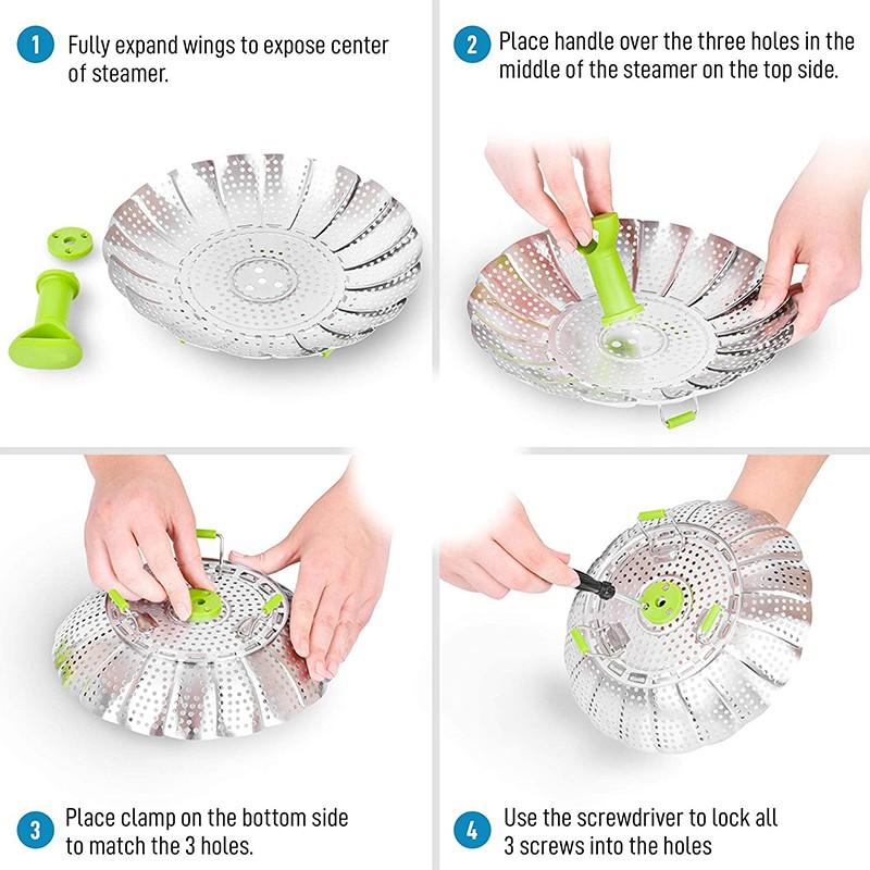 1pc 9/11 inch Stainless Steel Lotus Steamer Tray, Foldable Steamer, Basket Steamer, Cooking Pan, Vegetables and Fruits