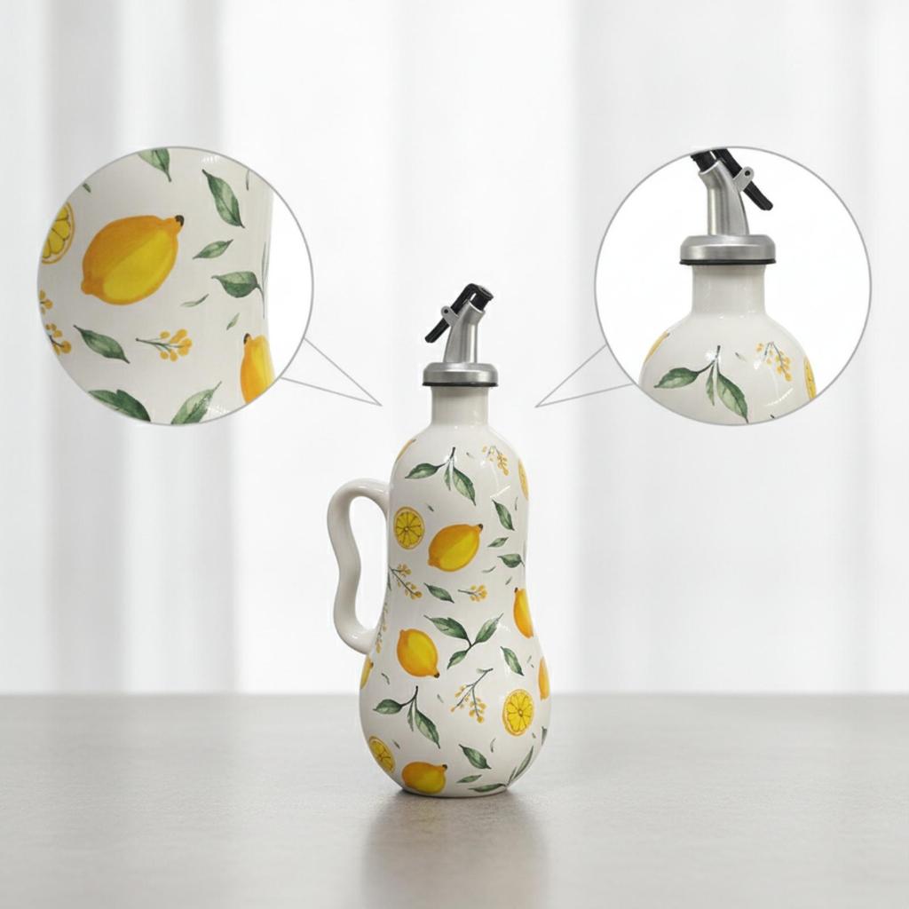 Ceramic Oil Dispenser Elegant with Handle Decorative Acidic Condiment Bottle