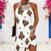 Women Plus Size Criss Cross Cutout Neck Sleeveless White Leopard Pear Printed Fitted Dress