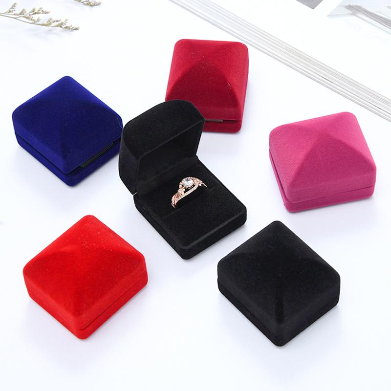1Pc Jewelry Case Solid Color Wedding Fashion Velvet Storage Organizer Showcase Ring Box Engagement Gift