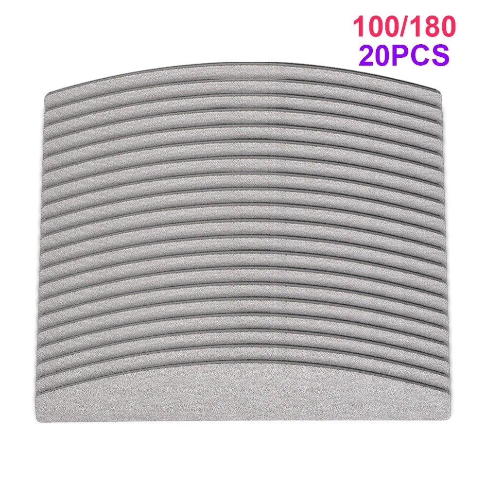 

20 шт., маникюрные полукруглые пилочки для ногтей, двухсторонние, 100/180, гель для кутикулы, полировка, педикюр, маникюрный инструмент, шлифовальные полоски для ногтей
