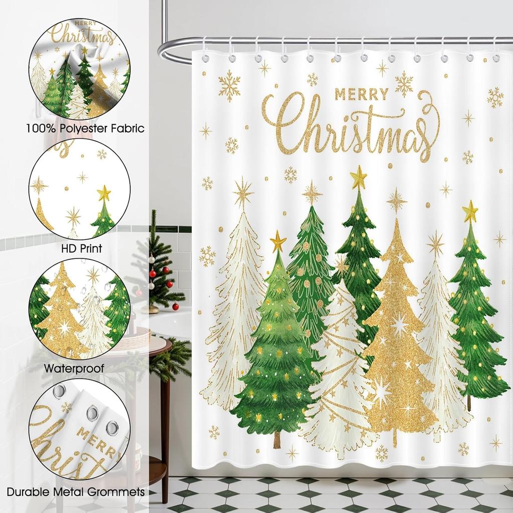 Christmas Shower Curtain Xmas Tree Merry Christmas Snowflake Bathroom Shower Curtain Winter Waterproof Fabric Shower Curtains