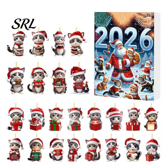 Christmas Tree Decorations Hanging Ornaments 2026 Cat Advent Calendar, 24 Days Countdown Calendar with Festive Home Decor Santa Hat Kitten 2D Acrylic