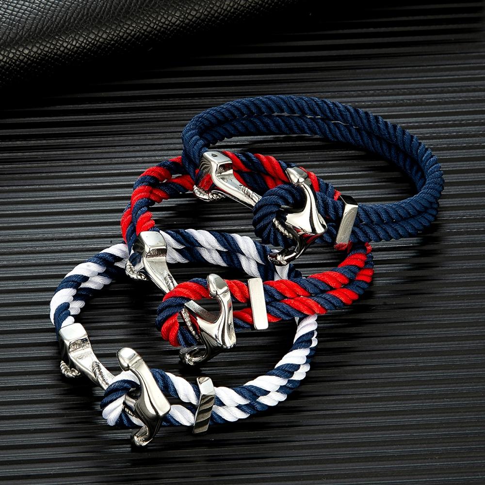 Navy Style Anchor Bracelets Men Women Double Strand Mulitcolor Nautical Surfer Rope Bracelet Stainless Steel Boat Hook