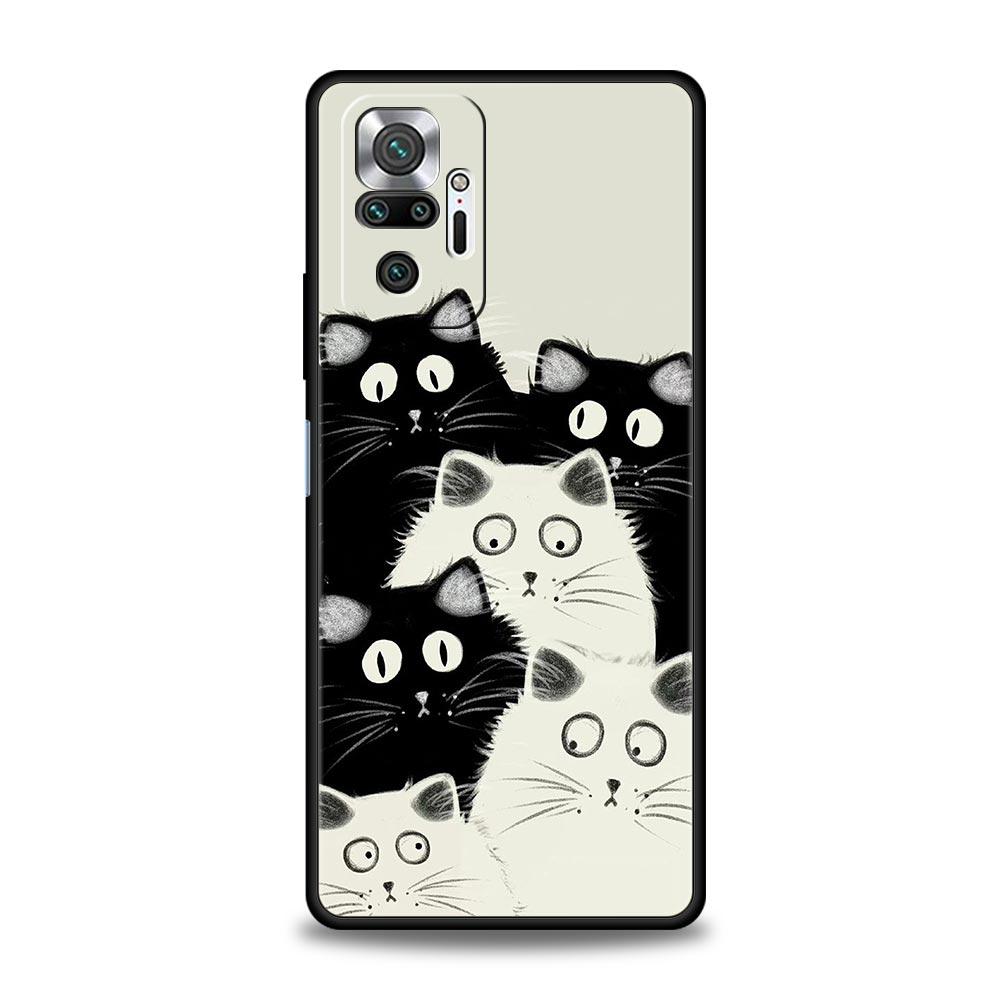 Cartoon Cat Phone Case For Xiaomi Redmi Note 14 13 5G 10 11 12 Pro Plus 4G 14C 13C 12C 10C Black Cover