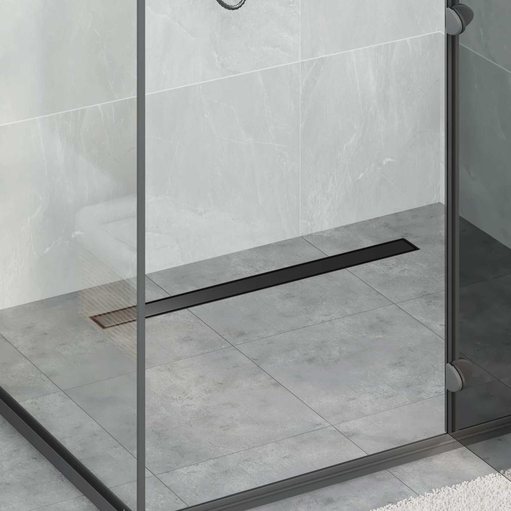 2 In 1 Shower Drain with 360 Degrees Siphon Black 80 Cm Stainless Steel 304