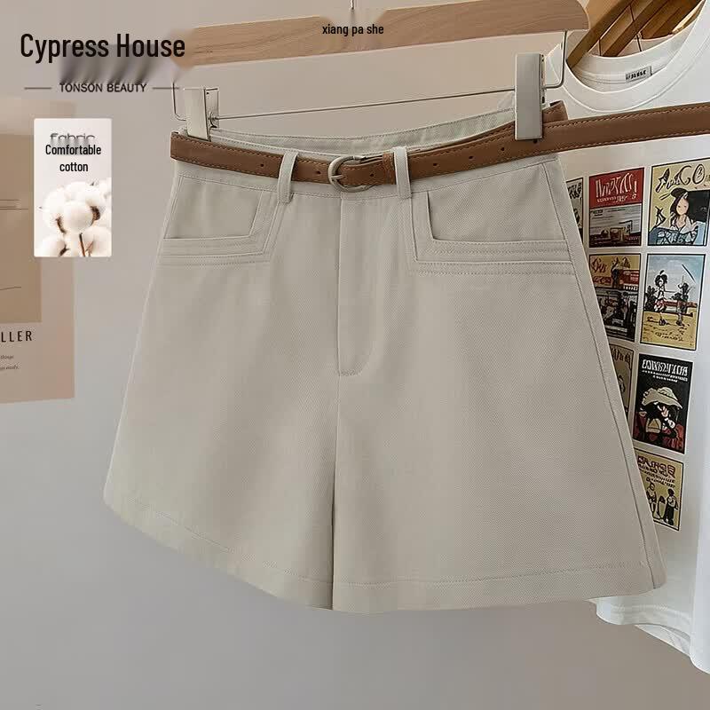 Si Baishe Women s High-Waist Wide-Leg Cotton Shorts M бежевый