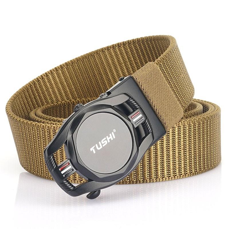 3.5CM Leather Belt Men s Automatic Buckle Canvas Korean Style Fashionable All-matching Simple Nylon Knitted 120cm