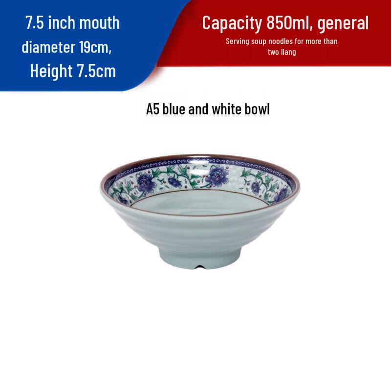 Blue Floral Melamine Noodle Bowl