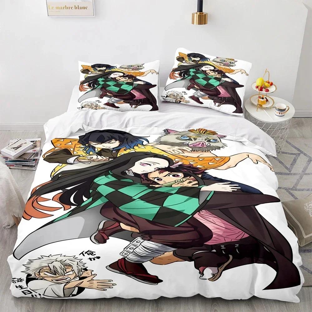 Anime Demon Slayer Kamado Tanjirou Sängkläder Set Påslakan Örngott Täcke King Queen Size Pojkar Vuxna A