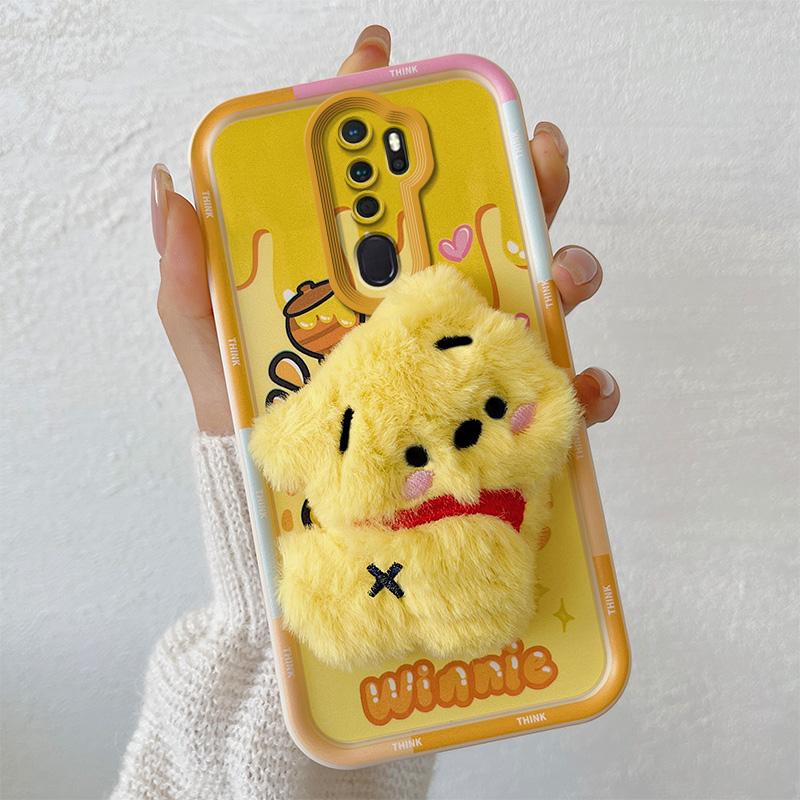 KEYSION Cute 3D Cartoon Plush Case for OPPO A9 2020 with Lanyard Soft Silicone Shockproof Phone Cover for OPPO A5 A9 2020