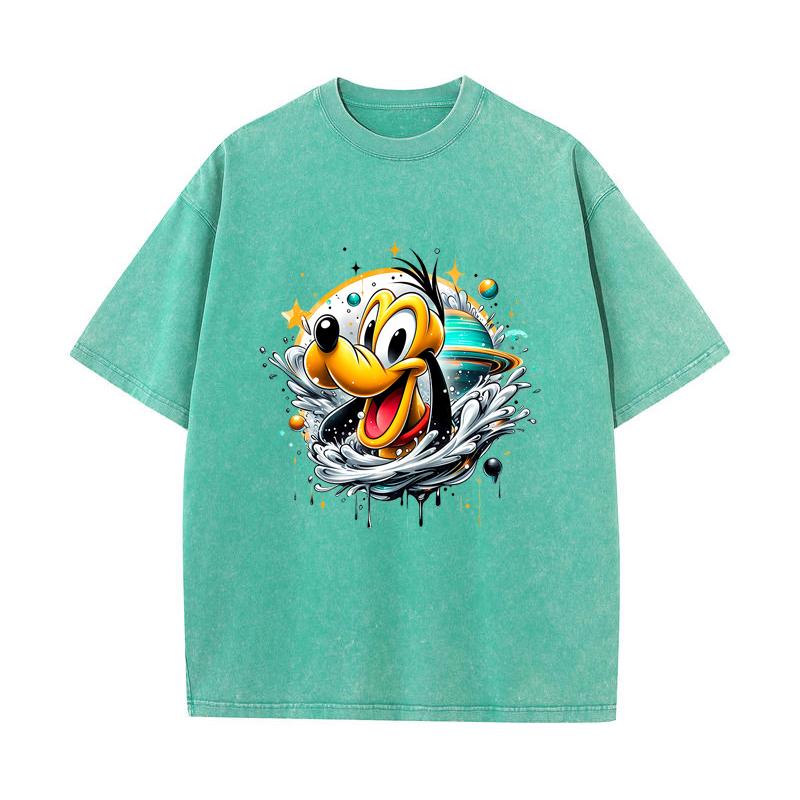SX-37 MINISO 2026 Summer Vintage Wash Printed Pure Cotton Shoulder Style Men's and Women's Round Neck Short Sleeved Couple T-shirt