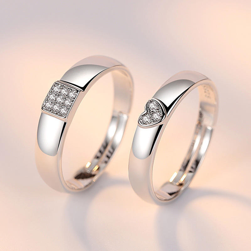 2Pcs 925 Silver Couples Ring Sets Light Polishing Simple Ring for Woman Man Classic Wedding Fine Jewelry Circle