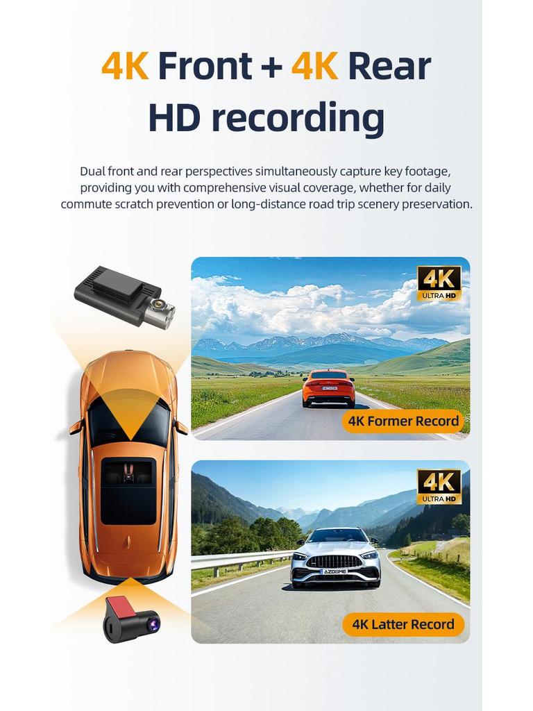 4K Dual Dash Cam with Mobile Phone Link & Parking Monitor
