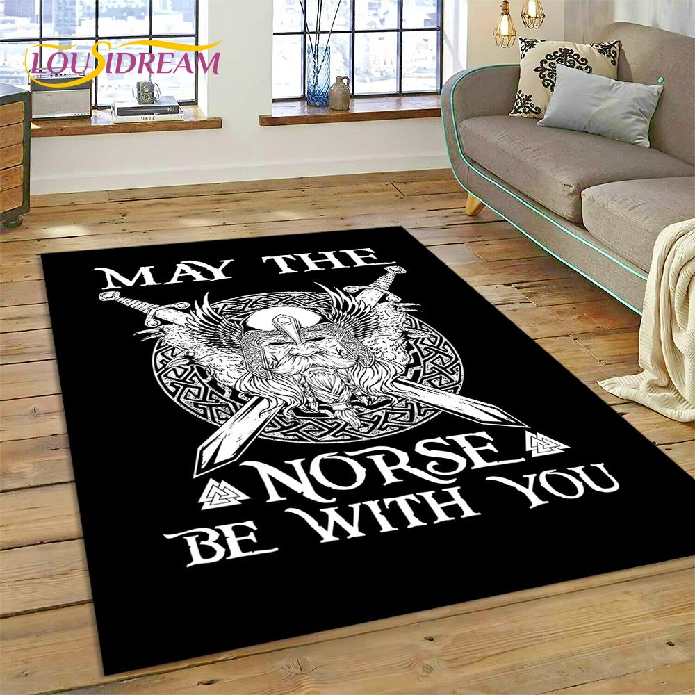 Teppich mit nordischer Mythologie, Valhalla, Wikinger, Odin, Cartoon-Motiv, groß, Teppich für Wohnzimmer, Schlafzimmer, Sofa, Fußmatte, Spielbodenmatte für Kinder