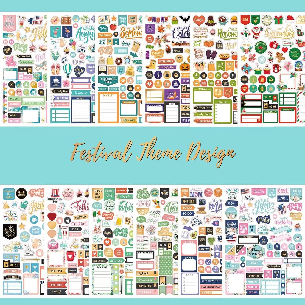 Planner Stickers - Monthly Planner Stickers and Accessories 25 Pages 1500 + Stunning Functional and Colorful Designs, Calendar Sticker Includes