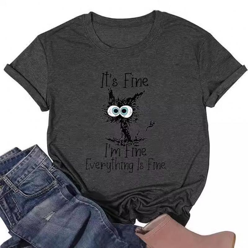 Women's Top Cat Print Short Sleeve T-Shirt