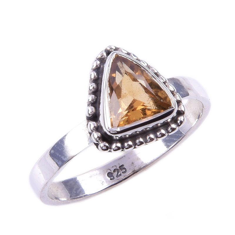 Natural Citrine Gemstone Handmade 925 Solid Sterling Silver Ring Size 7 E0A64