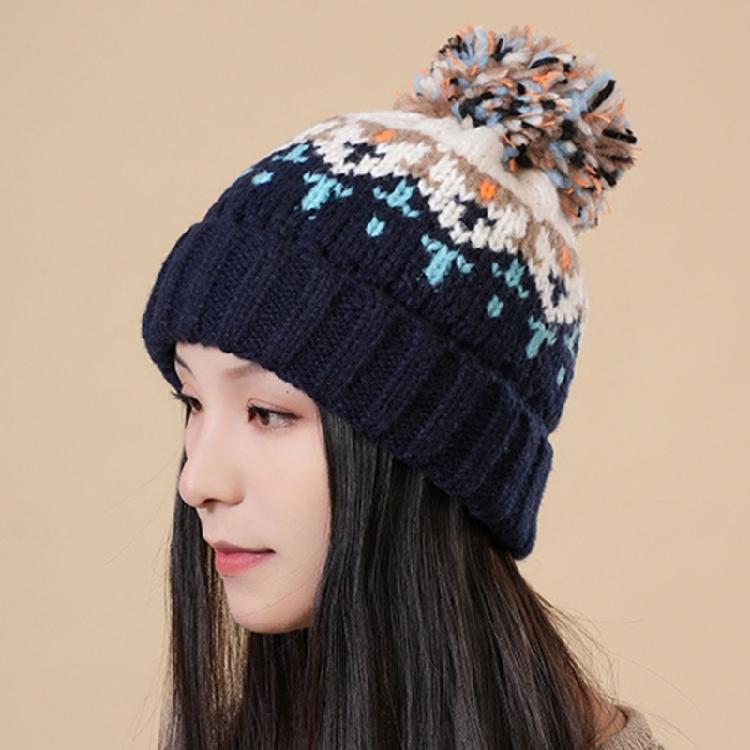 Pompoms Contrast Color Winter Hat Knitted Slouch Skull Hat Adjustable for Outdoor Activity Everyday Use Head Accessory